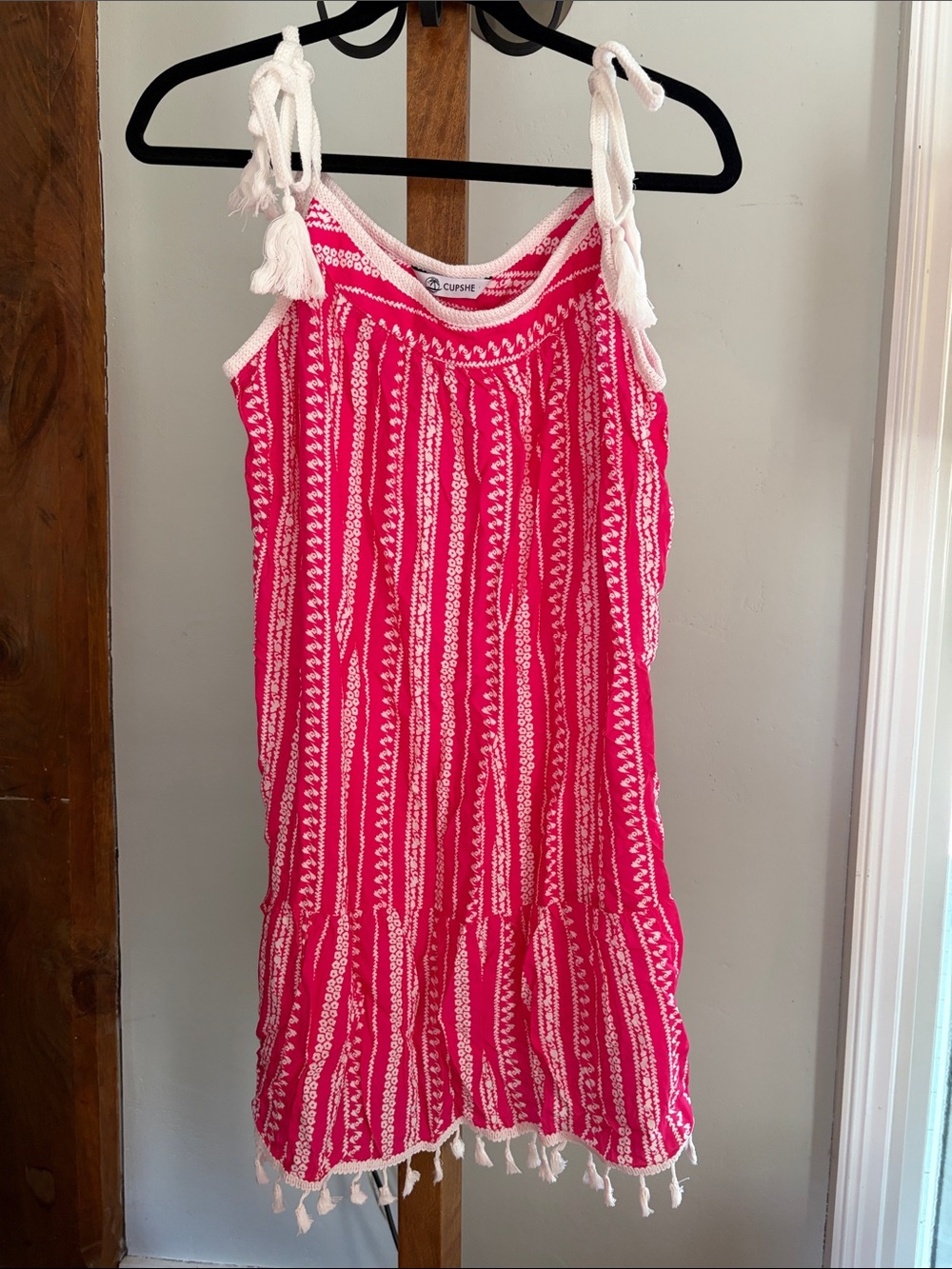 Cupshe Pink and White Striped Tassel Swim Coverup